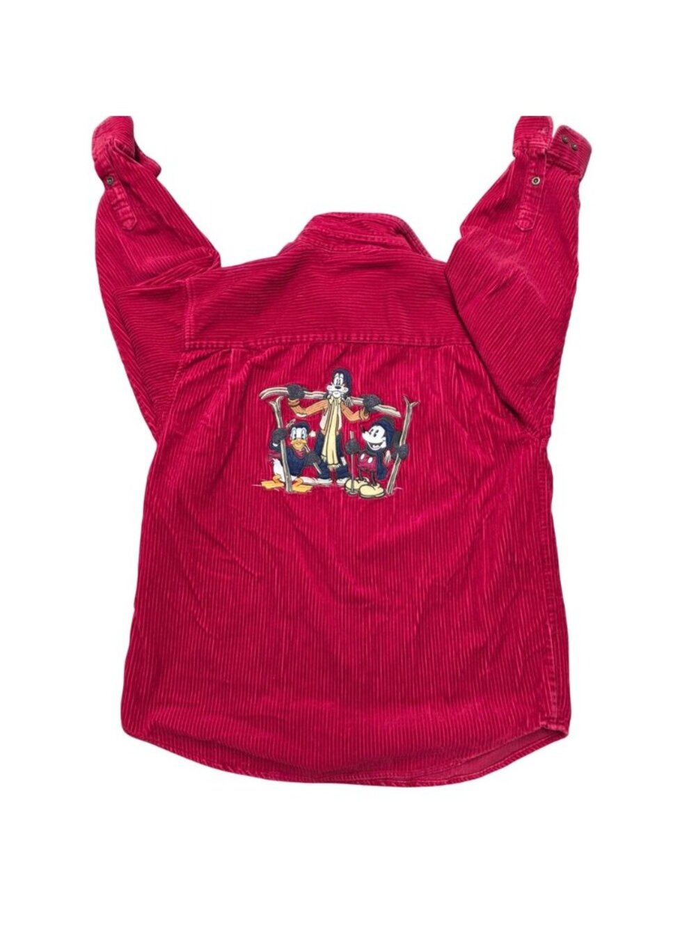 Vintage Disney Store Red Corduroy Mickey Goofy Donald Pullover Shirt Women Small - Picture 7 of 7
